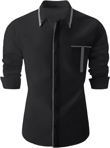 Vista 5 de Camisas de manga larga de algodón vintage para hombre, estilo casual, con botones, cuello en contraste