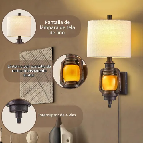 Vista 2 de Lámpara vintage de montaje en pared con luz nocturna, casa de campo