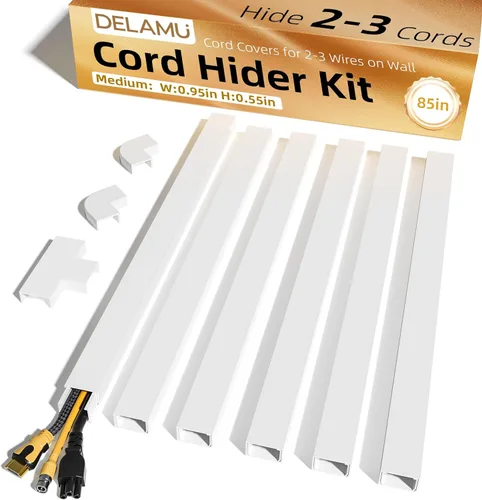 Vista 17 de Delamu Ocultador de cable beige, cubiertas de cable de 85 pulgadas para cables en la pared, ocultadores de cables de un cable, cubiertas de alambre