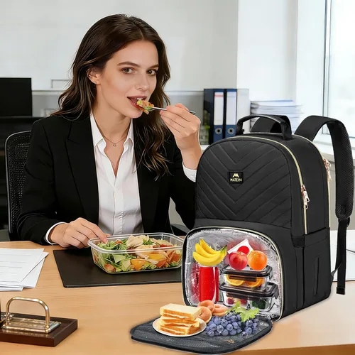 Vista 9 de MATEIN - Mochila de trabajo con compartimento para el almuerzo, mochila de almuerzo para mujer Insulated, Quilted, Water Resistant, Lunchbox Back