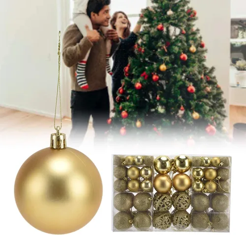 Vista 4 de Juego de 100 adornos de bolas de Navidad, decoraciones colgantes de temporada, bolas de Navidad de plástico inastillables, juego a granel para Dorado