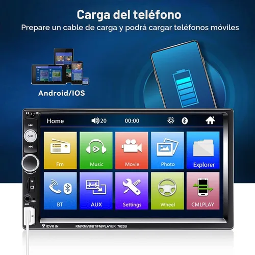 Vista 5 de CAMECHO Estéreo de automóvil de 7" con doble DIN, audio Bluetooth, reproductor MP5, USB, FM, radio multimedia+ cámara de respaldo mini de 4 LED