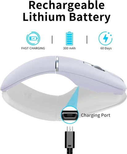 Vista 6 de ACOZYKITTEN Arc - Ratón Bluetooth con Bluetooth, ultra delgado, recargable, inalámbrico, curvado, modo dual (BT5.0/3.0+2.4G), mouse de viaje