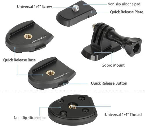 Vista 3 de koolehaoda Adaptador de placa de liberación rápida, accesorios para cámara de acción, compatible con Gopro/Selfie Stick/trípode/monopie/cámara