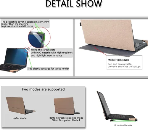 Vista 6 de Funda para portátil HP Envy x360 2 en 1 14-FA 14z-FA y 14-fc 14t-fc y para HP Spectre x360 14-EU 14t-EU, funda protectora de piel sintética