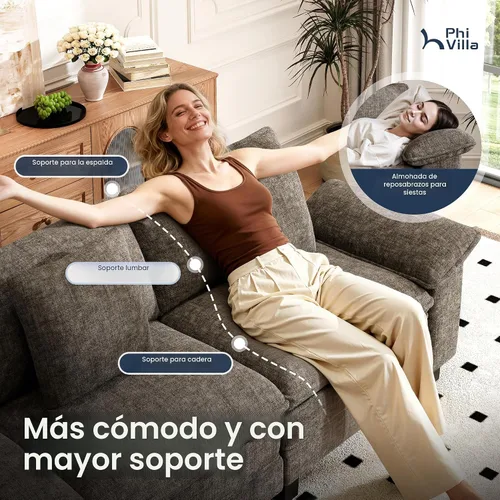 Vista 9 de PHI VILLA Conjuntos de sofás modulares Cloud, juego de sofá seccional de 2 piezas con sofá cama, sofá cómodo de 3 plazas para sala de estar y Ceniza
