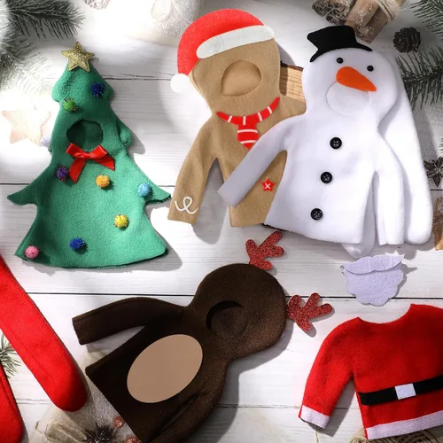 Vista 7 de HooLing Juego de 5 accesorios para muñecas, ropa de disfraz de Navidad, Papá Noel, alce, muñeco de nieve, pan de jengibre, árbol de Navidad, ropa