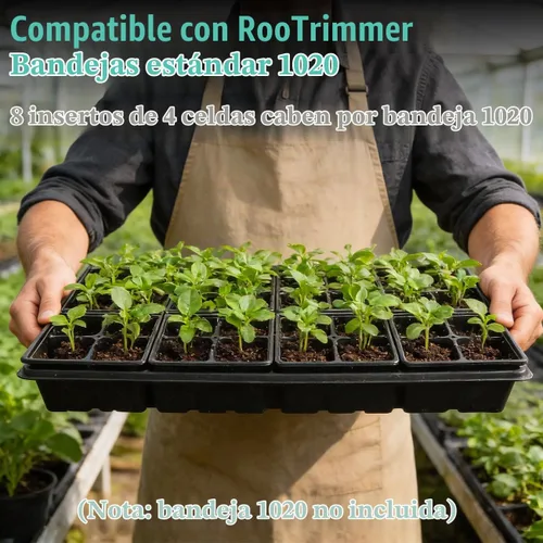 Vista 3 de RooTrimmer Paquete de 40 bandejas reutilizables de 4 celdas para plantas de semillero, bandejas profundas de células grandes con agujeros de drenaje