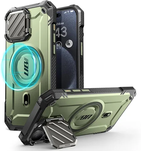 Vista 14 de SUPCASE para iPhone 15 Pro Max Funda con cubierta para cámara y soporte (UBMag XT) [Compatible con MagSafe] [Soporte incorporado]