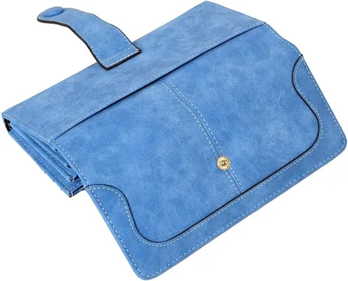 Vista 4 de Cartera organizadora larga plegable de cuero vegano con 17 ranuras para tarjetas para mujer