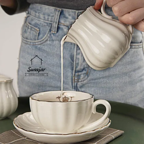 Vista 5 de Sweejar Royal Ceramic Teapot & Sugar and Creamer Set (Blanco)