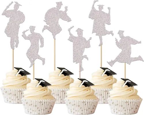 Vista 18 de Rsstarxi Paquete de 40 decoraciones para cupcakes Class of 2025 Congrats Grad 2025 Grad Cap Diploma Cupcake Picks Decoraciones para So Proud of You