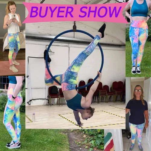 Vista 6 de iniber Pantalones de yoga de cintura alta con bolsillos para mujer, elásticos en 4 direcciones, suaves, para correr, entrenamiento, pantalones
