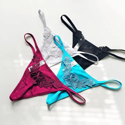 Vista 5 de SEAUR Tangas de encaje sexy para mujer, retro, con espalda en T, ropa interior floral de baja altura