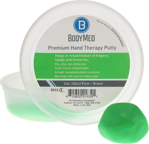 Vista 2 de BodyMed Masilla de terapia de manos premium, verde, 2 onzas, masilla de terapia firme y fortalecedora para rehabilitación física