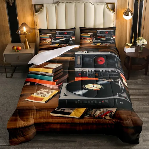 Vista 7 de Juego de edredón de cine tamaño individual, ropa de cama vintage de cine para niños, niñas y adultos, juego de edredón de palomitas de maíz