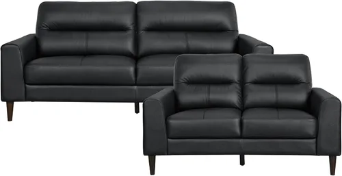 Vista 3 de Lexicon Juego de 2 muebles de sala de estar, juego de sofá de cuero de grano superior, brazo de pista, patas de madera maciza, cómodos sofás que