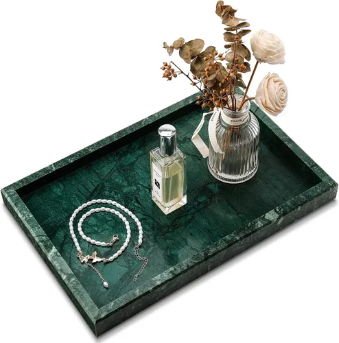 Vista 16 de Bandeja de mármol natural real para baño, tocador, cocina y escritorio, bandeja rectangular de piedra de mármol genuino para joyas, cosméticos