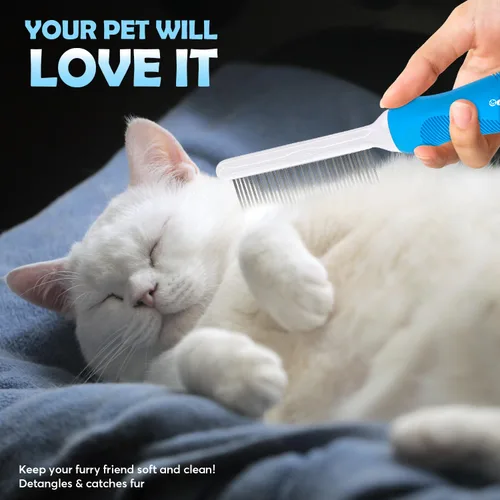 Vista 7 de GENPEPADO Peine de aseo para perros y gatos con dientes finos de metal de acero inoxidable largos y cortos para desenredar el cabello enmarañado