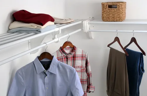 Vista 13 de EZ Shelf - Organizador de armario para caminar, paquete de 5, estantes de armario con barra para colgar (cada uno de 40.5 a 73 pulgadas) - Ampliable