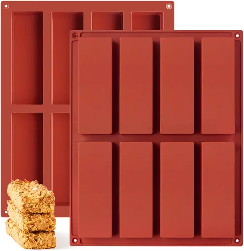 Vista 7 de Paquete de 2 moldes de barra de granola de silicona, molde de barra de proteína rectangular de 12 cavidades, moldes de silicona para hornear