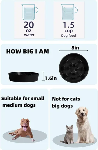 Vista 3 de Ceramic Fun - Cuenco de alimentación lenta de porcelana, cuenco de comedero lento para perros medianos (negro)