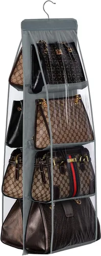 Vista 10 de Lirex Organizador colgante de bolso, 8 bolsillos, colgador de almacenamiento para bolso, ropa Oxford para armario familiar, dormitorio, plegable