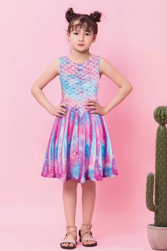Vista 2 de Funnycokid - Vestido sin mangas, informal, estampado, de fiesta para niñas de 4 a 13 años
