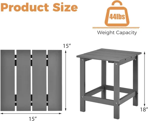 Vista 3 de GIANTEX Mesa auxiliar para exteriores, mesa auxiliar cuadrada de madera de 15 pulgadas con diseño de rejillas, construcción resistente, fácil Gris