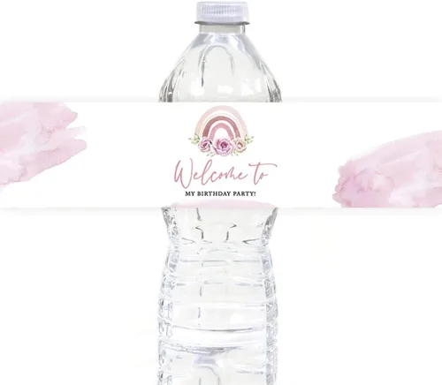 Vista 17 de Andaz Press Etiquetas impermeables para botellas de agua de primer cumpleaños con diseño de arco iris bohemio, envolturas brillantes para botellas