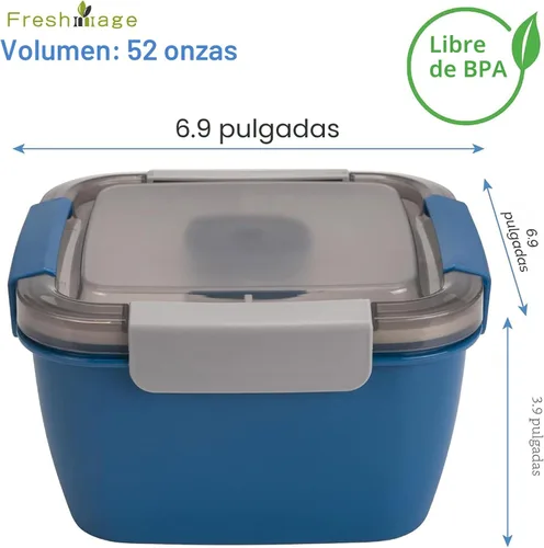 Vista 2 de Freshmage Recipiente para Ensalada para Llevar, Cuencos de Ensalada de 52 oz con 3 Compartimentos, Recipiente de Aderezos de Ensalada
