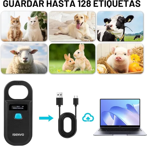 Vista 3 de Escáner de microchip para mascotas, recargable, RFID, EMID, lector de microchips, 134.2 kHz, 125 kHz, 15 dígitos, escáner de identificación de chip