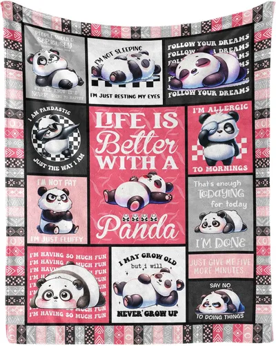 Vista 9 de Manta de panda – Mantas de franela suave para niñas, niños y mascotas, mantas cálidas de panda para todas las estaciones, sofá, regazo y silla, 40 x