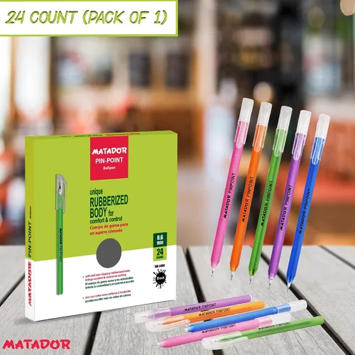 Vista 4 de Matador - Bolígrafo para diario – Bolígrafos de tinta negra fina de cuerpo de goma de colores surtidos – Suministros de escritura para la escuela