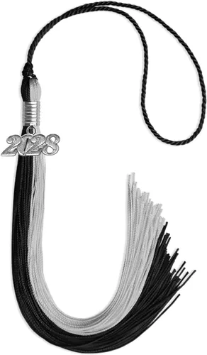 Vista 86 de Endea Graduation Borla de doble color con gota de fecha plateada (negro/oro antiguo, 2025)