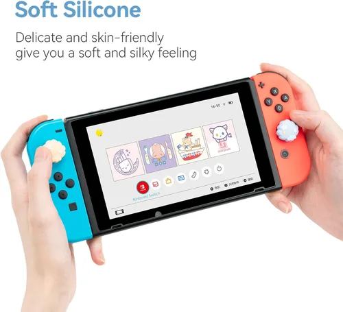 Vista 4 de GeekShare Bonitas tapas de silicona Joycon con agarre para pulgar, funda de joystick compatible con Nintendo Switch OLED Switch Lite, 4