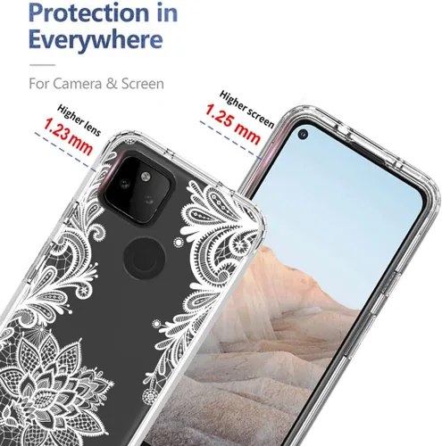 Vista 2 de Funda para Google Pixel 5A 5G con protector de pantalla de vidrio templado, bonito patrón de mandala transparente, funda protectora de cuerpo