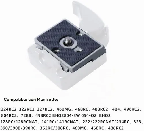 Vista 5 de Placa de liberación rápida con tornillo de 1/4 pulgadas compatible con cabezal de trípode de cámara Manfrotto 200PL-14 322RC2 324RC2 488RC2 496RC2