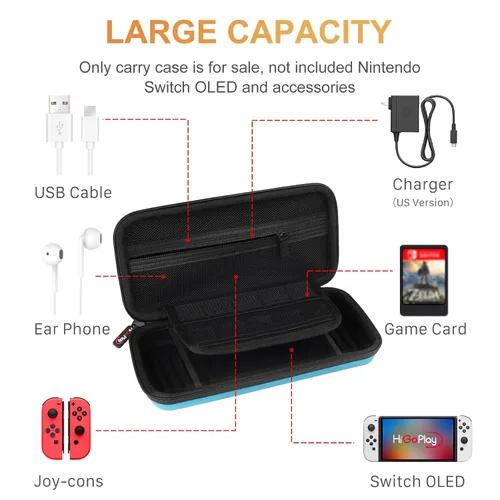 Vista 3 de HIGOPLAY Hard Carry Case Compatible with Nintendo Switch OLED Switch Model Protective Space Shell Travel Case Portable Storage Bag with 10 Game Card