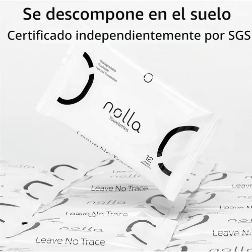 Vista 3 de Nolla Toallitas desechables de viaje, 100% a base de plantas, sin plástico y biodegradables, sin perfume, aloe calmante y vitamina E, 120
