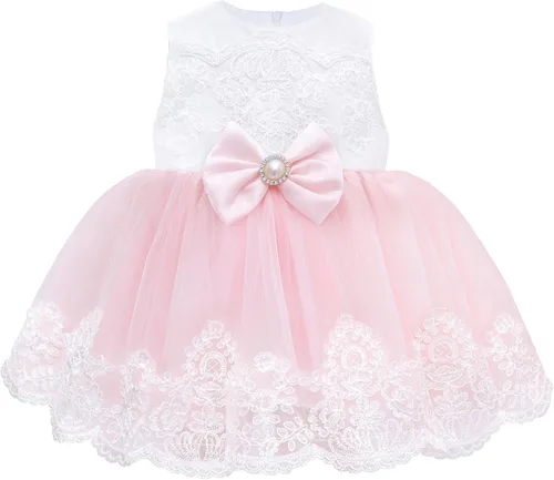 Vista 2 de Taffy - Conjunto de 6 piezas de vestido de princesa bordado rosa para bebé niña recién nacida