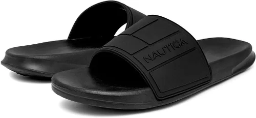Vista 6 de Nautica Sandalias deslizantes de punta abierta para hombre - Cómodas pantuflas de ducha para interiores y exteriores Negro-bower Mono