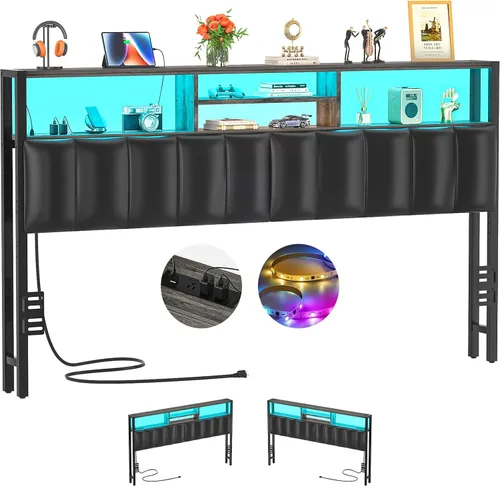 Vista 22 de Cabecero Aheaplus para Cama Individual con Almacenamiento, Cabeceros con Enchufes, Puertos USB y Luz LED, Cabecero Individual Solo, Altura
