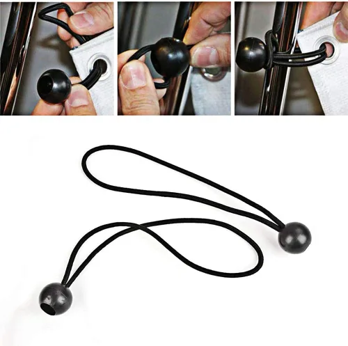 Vista 2 de 50 cuerdas elásticas de bola de 6 pulgadas, cuerda elástica resistente con lazos de bola para toldo, lona, camping, carpa de carga, color negro