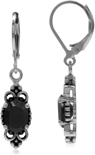 Vista 10 de Silvershake - Aretes de plata de ley 925 con piedra natal ovalada, 8 x 6 mm, acabado antiguo o bañados en oro amarillo, estilo balinés, con cierre