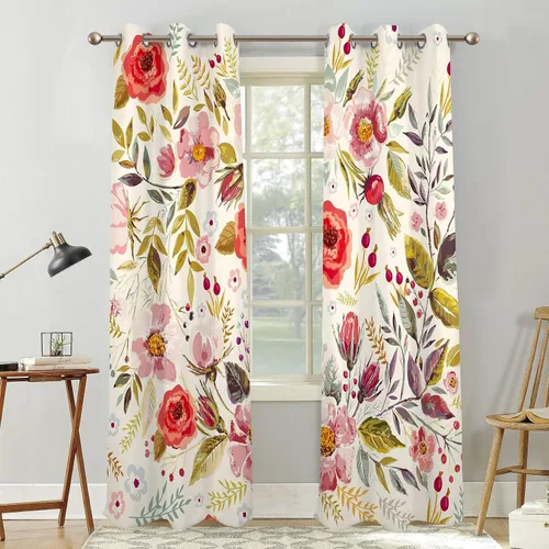 Vista 7 de Renaiss Cortinas opacas botánicas florales para ventana de dormitorio, con ojales, aislamiento térmico, para cocina, juego de 2 paneles de 29