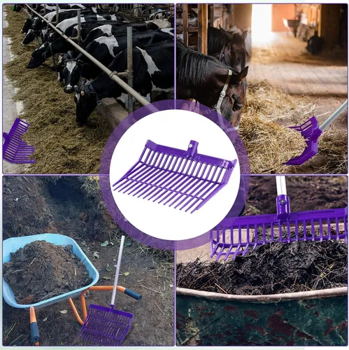 Vista 5 de Lasnten 6 piezas de cabeza de horquilla de estiércol a granel 18 dientes de paso, cabeza de repuesto con tornillos y tuercas, horquilla de plástico
