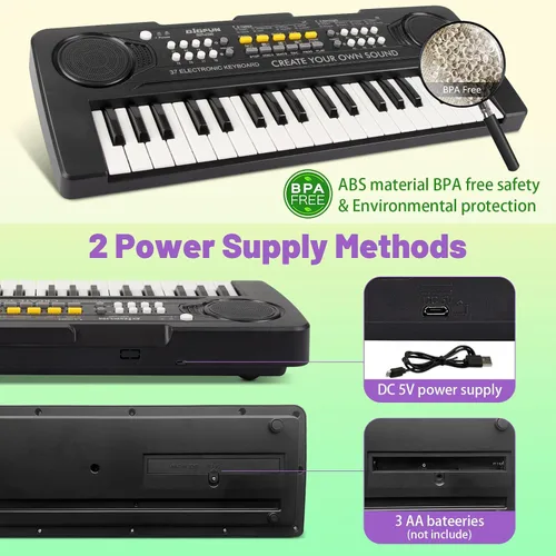 Vista 3 de Teclado de piano para niños, 37 teclas. Teclado de música portátil. Piano eléctrico. Juguetes de piano electrónico para niños. Instrumento musical