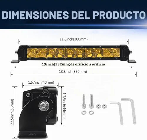Vista 7 de Barra de luz LED amarilla de 12", combo de foco y luz de inundación con haz Led para luz antiniebla