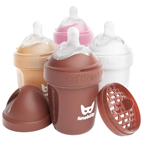 Vista 12 de Herobility Botellas Anti-Cólico Dobles para Bebé – 5 fl oz/140ml – Paquete de 4 – Multicolor – Blanco, Gris, Rosa, Rosa de Hawthorn